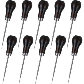 10 Pcs Wooden Handle Scratch Awl Tool, Gourd Shape Scratch Awl Tool, Gourd Awl, Pin Punching for Leather Craft Cloth Pouch Hole DIY Handmade Maker Tool