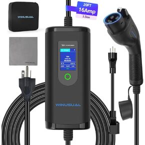 Portable Level 1 & 2 EV Charger,16A 110-240V with Fix Time Charge, 20FT Cable, NEMA 6-20 Plug and NEMA 5-15 Adapter, SAE J1772 EV Electric car Charger, Current Adjustable(NOT for Tesla)