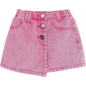 WDIRARA Girl's Wrap Button Front Asymmetrical Hem Denim Skort High Waist Skirt Shorts