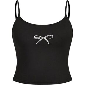 Floerns Girl's Rhinestone Bowknot Knitted Camisole Spaghetti Strap Cute Cami Top