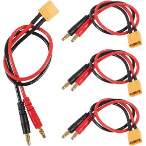 4PCS XT60 Male Connector Plug to 4mm Banana Plugs Battery Charge Lead Adapter Cable for RC Helicopter Quadcopter XT60 Lipo Battery with 14AWG 30CM Cable Connector,
