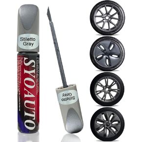 SYOAUTO Rim Touch Up Paint For Tesla Model 3 18" Aero Wheel and Model Y 19'' Dark Gemini Wheel Touch Up Paint Rim Scratch Repair Wheel Curb Rash Paint Pen(Stiletto Gray)