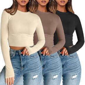 AUTOMET 3 Pack Womens Long Sleeve Shirts Y2K Going Out Crop Tops Cute Basic Slim Fitted Fall Fashion Outfits 2024 Clothes