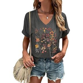 Casual V-Neck Graphic Tees for Women Summer Cute Short Sleeve Holiday Family Match T-Shirt Tops…