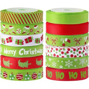 RINOLY 12 Rolls Christmas Ribbon for Gift Wrapping 3/8 Inch,60 Yards Christmas Grosgrain Ribbon for Crafts Holiday DIY Christmas Decorations
