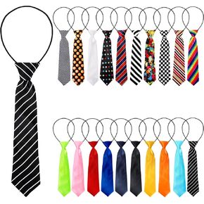 20 Pack Boys Pre-tied Ties, Adjustible Kids Necktie with Elastic Neck Strap, Striped Toddler Ties for School Uniform Costume, Baby Necktie for Formal Casual Wedding Graduation