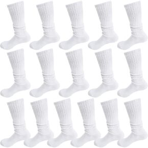 8 Pairs White Scrunched Socks Crew Socks Slouch Chunky Warm Socks for Womens Autumn Winter Outdoor Indoor Activities