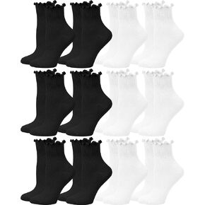 Beieverluck 12 Pairs Ruffle Socks Women Frilly Socks Ruffle Ankle Socks Cute Crew Socks Cotton Fall Socks for Women