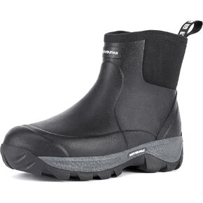 WOVENPAK Men's Rain Boots, Ankle Height Rubber Garden Shoes, Neoprene Mud Boots, Waterproof Insulated Work Booties for Gardening, Hunting, Farming, Camping and Yard