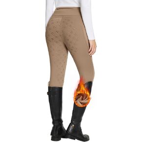 BALEAF Women's Winter Riding Breeches Full Seat Fleece Equestrian Horse Riding Pants Pockets Brown M