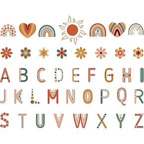 Tenare 133 Pcs Boho Bulletin Board Letters Rainbow Alphabet Cutouts Set 110 Uppercase Poster Board Letters 23 Symbols Abc Letters for Wall Cut out Letters for Home
