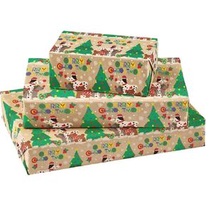RUSPEPA Kraft Christmas Wrapping Paper Roll - Mini Roll - Christmas Santa Claus, Snowman and Rocket Pattern Great for Christmas, Holiday and Party - 17 Inches X 32.8 Feet