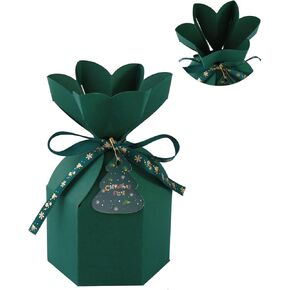 20pcs Christmas Gift Boxes Treat Cookie Favor Party Stacking Set with Lids Merry Christmas Goodie Paper Box Small Size Bow Bulk for Chirldren Mini Wrap Decorative Candy Holiday Santa Presents Giving (20 green Christmas+tag+ribbon+pins)