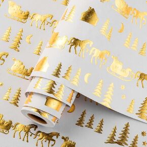 Homeral Christmas Wrapping Paper Roll - 46.8sq.ft. 3D Embossed Silver Foil Snowflakes on White for Christmas, Winter Holiday, Party, New Year Celebration- 17in x 33ft