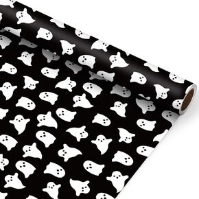 JarThenaAMCS Halloween Wrapping Paper -Mini Roll- 17in x 32.8Ft Pink Ghost Gift Wrap Paper for Trick or Treat Birthday Party Wrapping Supplies