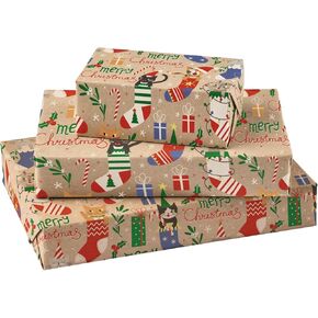 RUSPEPA Kraft Christmas Wrapping Paper Roll - Mini Roll - Christmas Cute Snowman Design for Holiday Gift Wrap - 17 Inches X 32.8 Feet