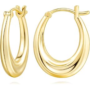 AMELINE 14K Gold Hoop Earrings for Women, Small Gold Hoop Earrings Well-polished Gold Chunky Hoop Earrings Dainty Hypoallergenic Earrings