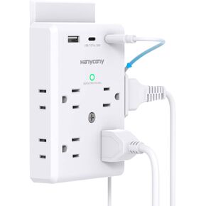 Multi Plug Outlet Extender with USB C Ports, 3 Sided Power Strip with 900J Surge Protector, 8 Outlets Splitter with 3 USB Wall Charger, Wall Adapter Spaced for Home Travel Office Dorm Room, ETL Listed