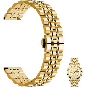 Juntan 7 Beads Quick Release Watch Band, 20mm 22mm Stainless Steel Watch Strap for Men Women, Adjustable Business Metal Watch Bracelet with Butterfly Clasp Multiple Colors