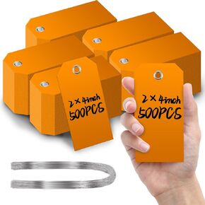 500 Pcs Large Plastic Shipping Tags with Wire Attached Heavy Duty Blank Waterproof Tags with String for Inventory Outdoor Labeling Equipment 6 1/4" x 3 1/8" (Yellow)