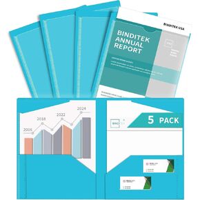 Binditek 6 Pack Heavy Duty Plastic Folders with Pockets, Waterproof 2-Pocket File Folders with Card Slots for 3-Ring Binders, 6 Decorative Marble Color Designs, 3-Hole Pocket Folders for Letter Size