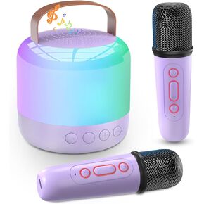 Mini Karaoke Machine for Kids Adults Portable Bluetooth Speaker with 2 Wireless Microphones and Colorful Lights, Ideal Gift for Girls Boys Birthday Family Party (Purple 2 Mics)