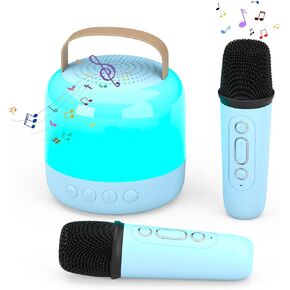 Mini Karaoke Machine, Portable Bluetooth Karaoke Speaker with 2 Wireless Microphones and Party Lights for Kids and Adults, Birthday Gifts for Girls Boys Family Home Party (Blue)