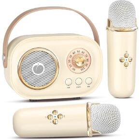 Mini Karaoke Machine for Kids Adults,Portable Bluetooth Speaker with 2 Wireless Microphones, Gifts Toys for Girls 3, 4, 5, 6, 7, 8+ Years Old Birthday Family Home Party Microphone Preamps-Pink