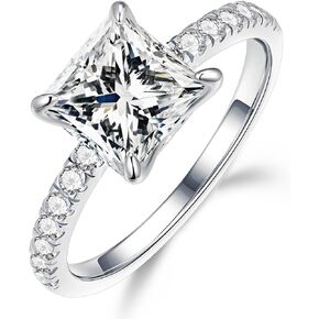 خواتم خطوبة من MOOSEA Princess Cut Moissanite للنساء - 2.5 قيراط D اللون VVS1 Clarity Lab أنشأ خواتم زفاف ألماسية للنساء 14 قيراط مطلية بالذهب الأبيض 925 خواتم مويسانيتي من الفضة الاسترليني للنساء