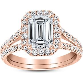 14K White Gold 3.75 Carat LAB GROWN DIAMOND Split Shank Emerald Cut Diamond Engagement Ring (D-E Color VS1-VS2 Clarity 3 Ct Center)