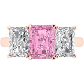 Clara Pucci 4.0ct Emerald Cut 3 Stone Solitaire Genuine Pink Simulated Diamond Engagement Promise Anniversary Bridal Ring 18K Rose Gold