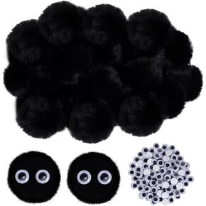 50pcs Acrylic Black Pompom Balls 2 Inch Acrylic Pompoms Large Acrylic Pompoms Balls Halloween Costume Pom Poms Crafts Pom Poms 100pcs Adhesive Eyes Halloween Party Christmas DIY Crafts