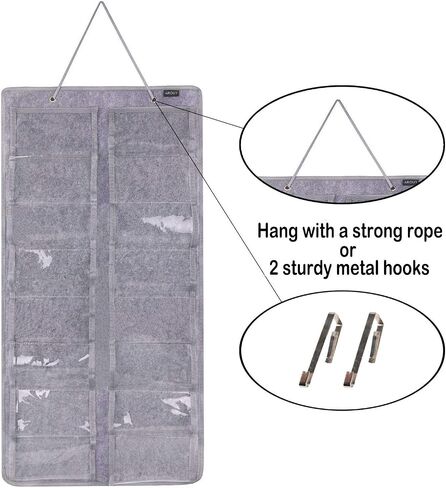 AROUY Sunglasses Organizer Storage, Hanging Dust Proof Wall Pocket Glasses Organizer - 16 Felt Slots Sunglass Organizer Holder with Metal Hook and Sturdy Rope (Gray, Dust Proof) in Kuwait