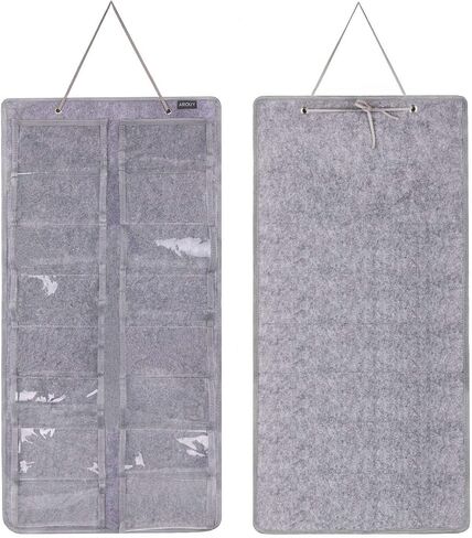 AROUY Sunglasses Organizer Storage, Hanging Dust Proof Wall Pocket Glasses Organizer - 16 Felt Slots Sunglass Organizer Holder with Metal Hook and Sturdy Rope (Gray, Dust Proof) in Kuwait