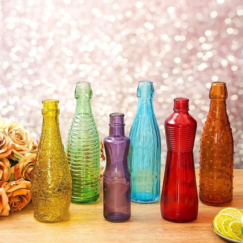 Zhehao 12 Pcs Decorative Colored Glass Bottles 6 Shapes Colorful Garden Wine Bottles Empty Glass Bottle for Tree Garden Yard Outdoor Decorations Home Decor, 6 Colors in Saudi Arabia