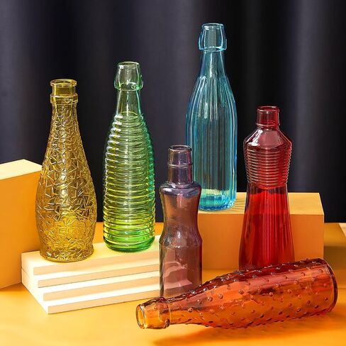 Zhehao 12 Pcs Decorative Colored Glass Bottles 6 Shapes Colorful Garden Wine Bottles Empty Glass Bottle for Tree Garden Yard Outdoor Decorations Home Decor, 6 Colors in Saudi Arabia