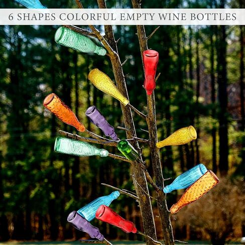 Zhehao 12 Pcs Decorative Colored Glass Bottles 6 Shapes Colorful Garden Wine Bottles Empty Glass Bottle for Tree Garden Yard Outdoor Decorations Home Decor, 6 Colors in Saudi Arabia
