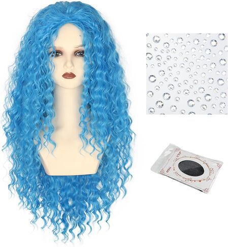 Miss U Hair Girls Long Curly Blue Wig Child Kids Cosplay Halloween Wig in Saudi Arabia