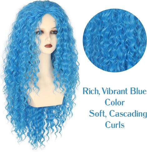 Miss U Hair Girls Long Curly Blue Wig Child Kids Cosplay Halloween Wig in Saudi Arabia