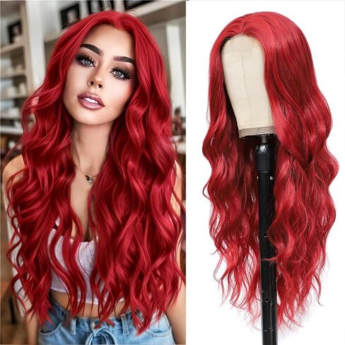Black Wig Long Wavy Wigs for Women 4x1 Lace Hairline Wigs Upgraded Protein Fiber 26 Inch Curly Wave Natural Looking Hair Replacement Wigs Cosplay Costume Halloween Wig in Saudi Arabia