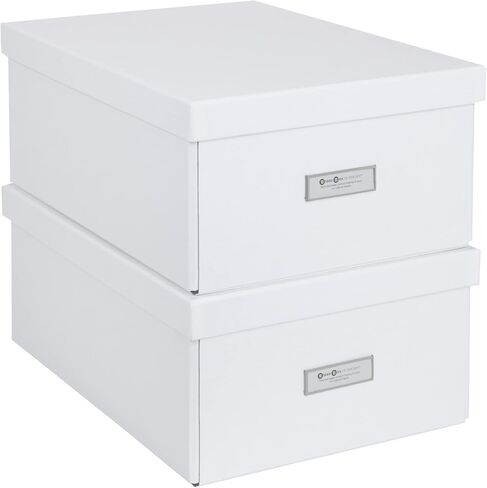 Bigso Katia Collapsible Storage Box | Photo Storage Box with Labelframe for Identification | Simple Assembly without Tools | Decorative Storage Boxes with Lids | 11.3″ x 15.4″ x 6.4″ | 2 Pack | White in Saudi Arabia