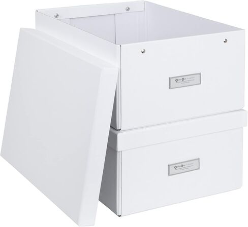 Bigso Katia Collapsible Storage Box | Photo Storage Box with Labelframe for Identification | Simple Assembly without Tools | Decorative Storage Boxes with Lids | 11.3″ x 15.4″ x 6.4″ | 2 Pack | White in Saudi Arabia