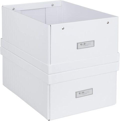 Bigso Katia Collapsible Storage Box | Photo Storage Box with Labelframe for Identification | Simple Assembly without Tools | Decorative Storage Boxes with Lids | 11.3″ x 15.4″ x 6.4″ | 2 Pack | White in Saudi Arabia