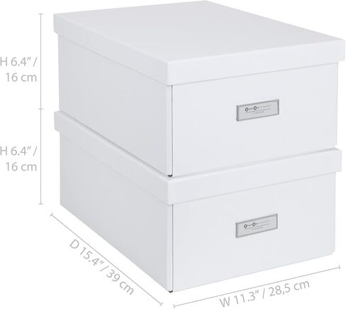 Bigso Katia Collapsible Storage Box | Photo Storage Box with Labelframe for Identification | Simple Assembly without Tools | Decorative Storage Boxes with Lids | 11.3″ x 15.4″ x 6.4″ | 2 Pack | White in Saudi Arabia