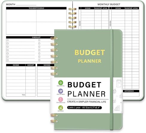 Undated Monthly Budget Planner - 12 Month Budget Book With Expense & Bill Tracker, Money Budgeting Notebook To Effectively Manage Your Finances - Green in Saudi Arabia