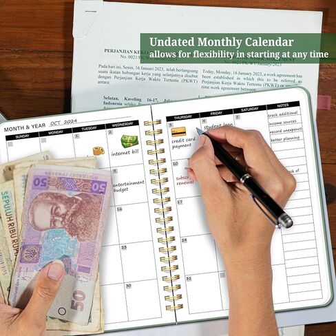 Undated Monthly Budget Planner - 12 Month Budget Book With Expense & Bill Tracker, Money Budgeting Notebook To Effectively Manage Your Finances - Green in Saudi Arabia