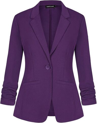 MINTLIMIT Women's Casual Blazer 3/4 Ruched Sleeve Open Front Button Work Office Blazer Jackets with Pockets in Saudi Arabia