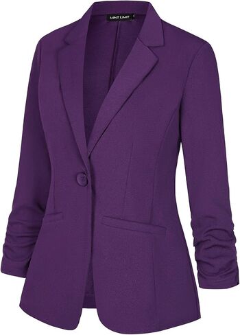 MINTLIMIT Women's Casual Blazer 3/4 Ruched Sleeve Open Front Button Work Office Blazer Jackets with Pockets in Saudi Arabia