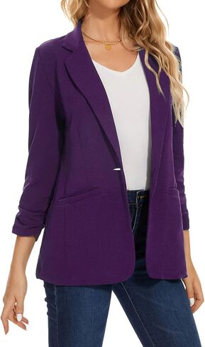 MINTLIMIT Women's Casual Blazer 3/4 Ruched Sleeve Open Front Button Work Office Blazer Jackets with Pockets in Saudi Arabia