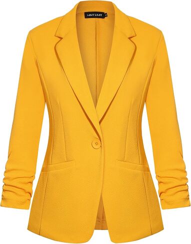 MINTLIMIT Women's Casual Blazer 3/4 Ruched Sleeve Open Front Button Work Office Blazer Jackets with Pockets in Saudi Arabia